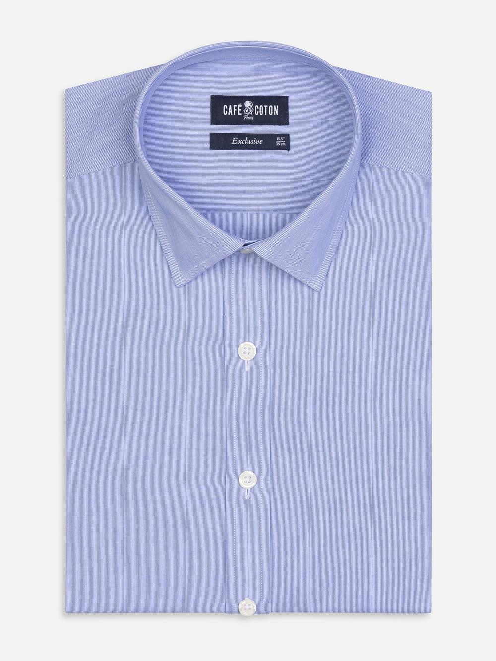 Tailliertes Hemd mit tausend Streifen blau - Kleiner Kragen