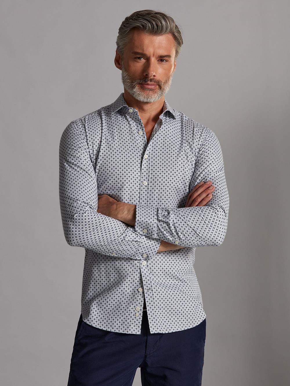 Nelson grijs slim-fit overhemd met print - Korte kraag