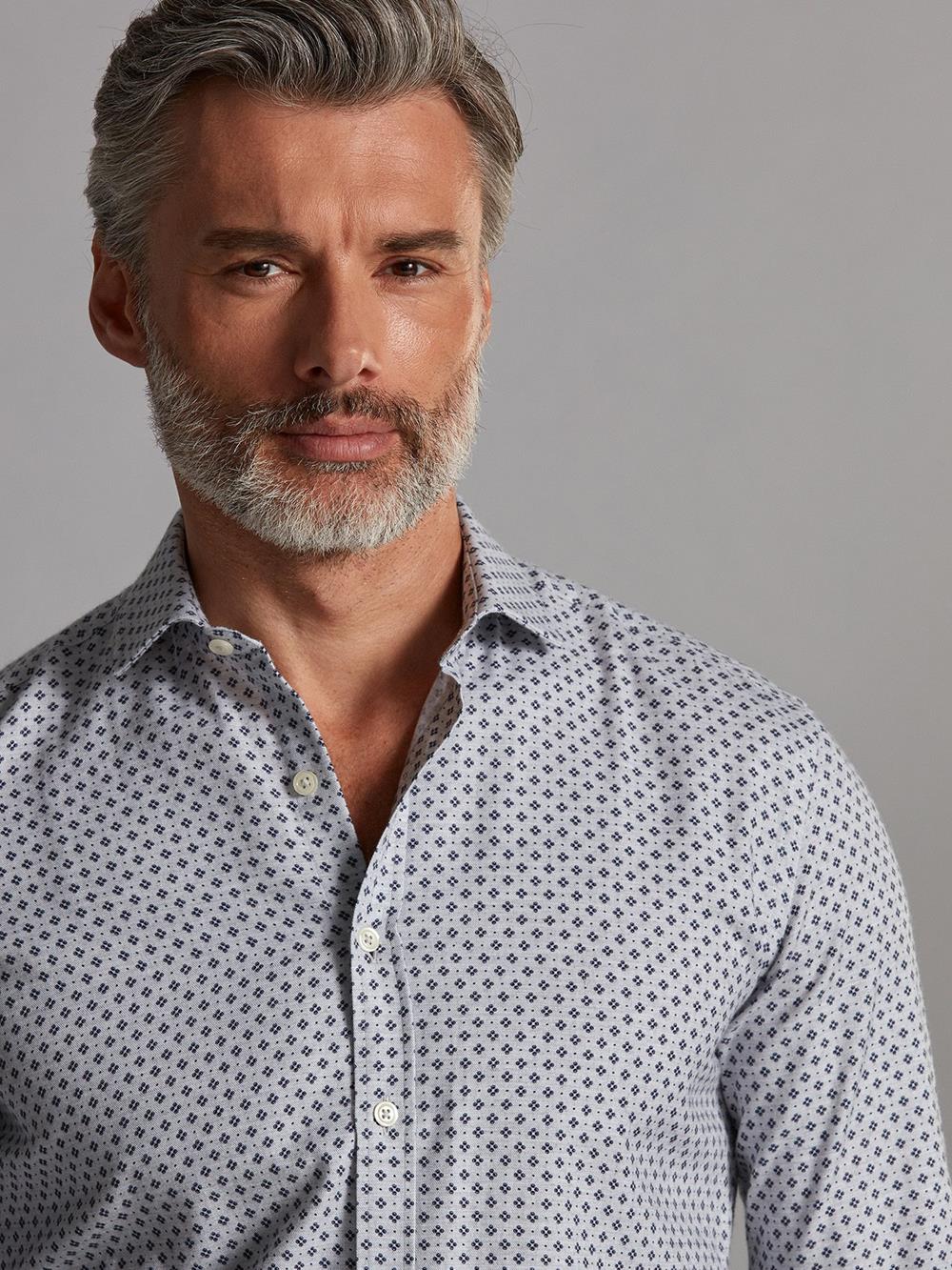 Nelson grijs slim-fit overhemd met print - Korte kraag