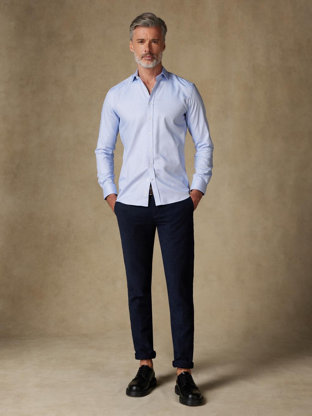 Nelson slim fit shirt in blue twill - Short Collar