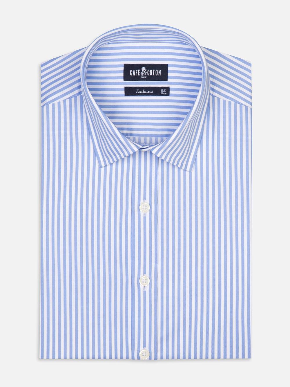 Nick sky blue striped slim fit shirt - Small collar