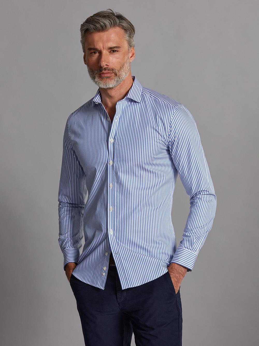 Tailliertes Hemd Nick mit blauen Streifen - Kurzem Kragen
