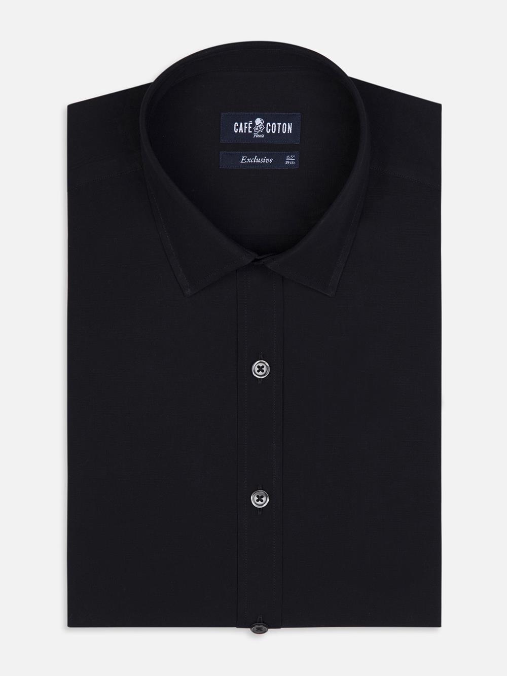Slim-fitted zwart poplin overhemd - Kleine Kraag