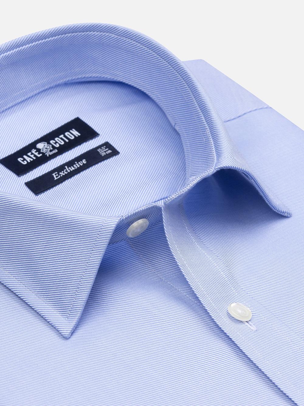 Camicia slim in twill cielo - Colletto piccolo