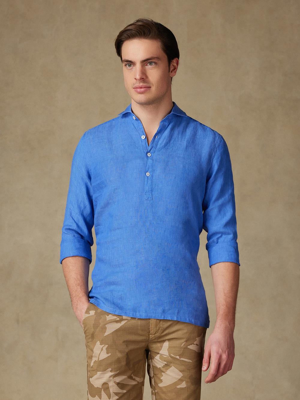 Chemise popover Olaf en lin bleu