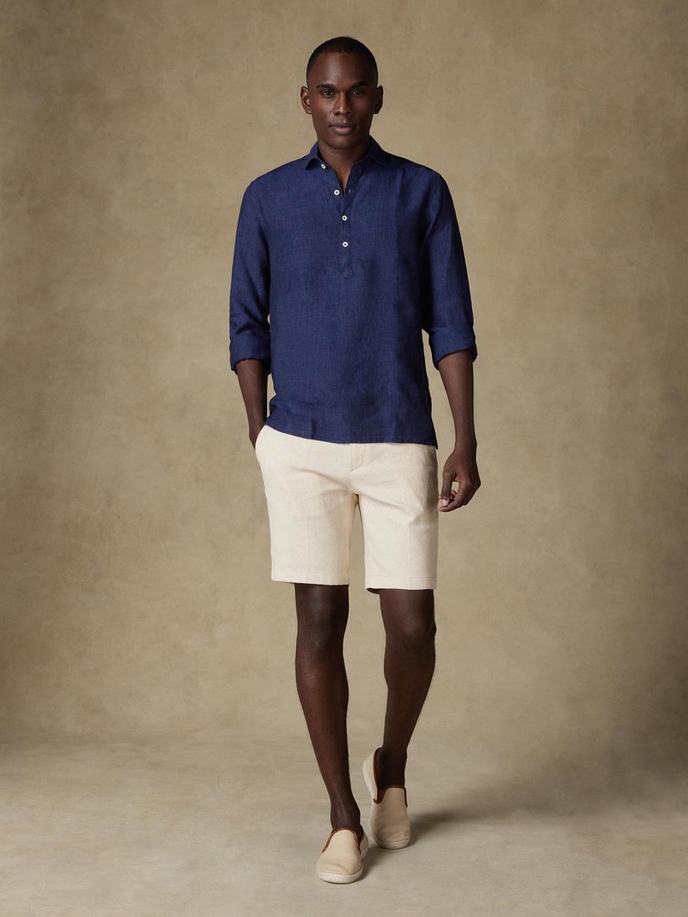 Olaf popover shirt in navy linen