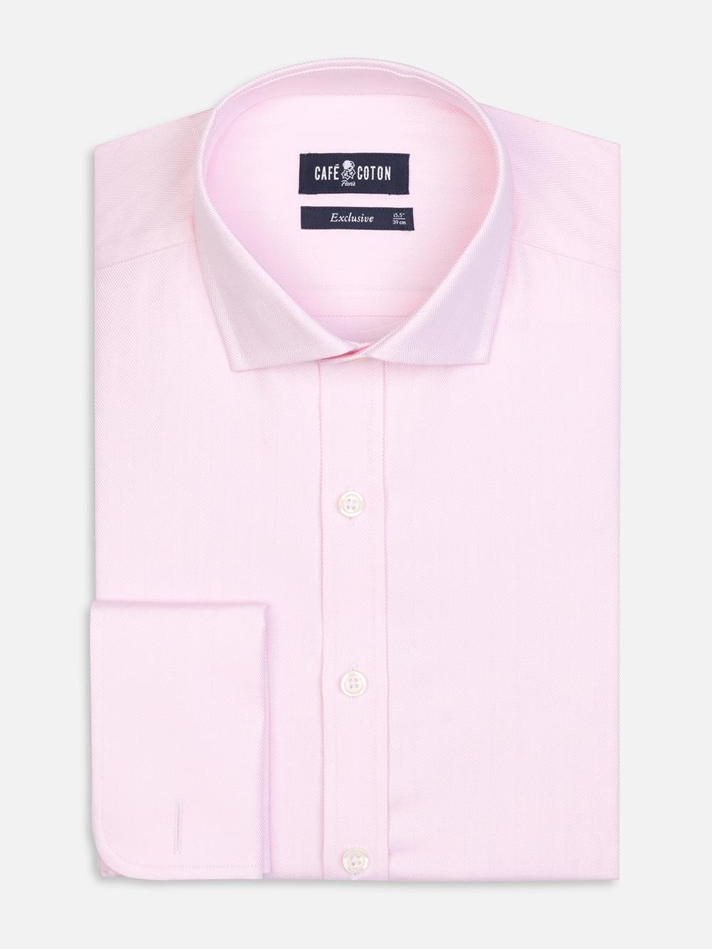 Herringbone shirt with double cuffs - Pink