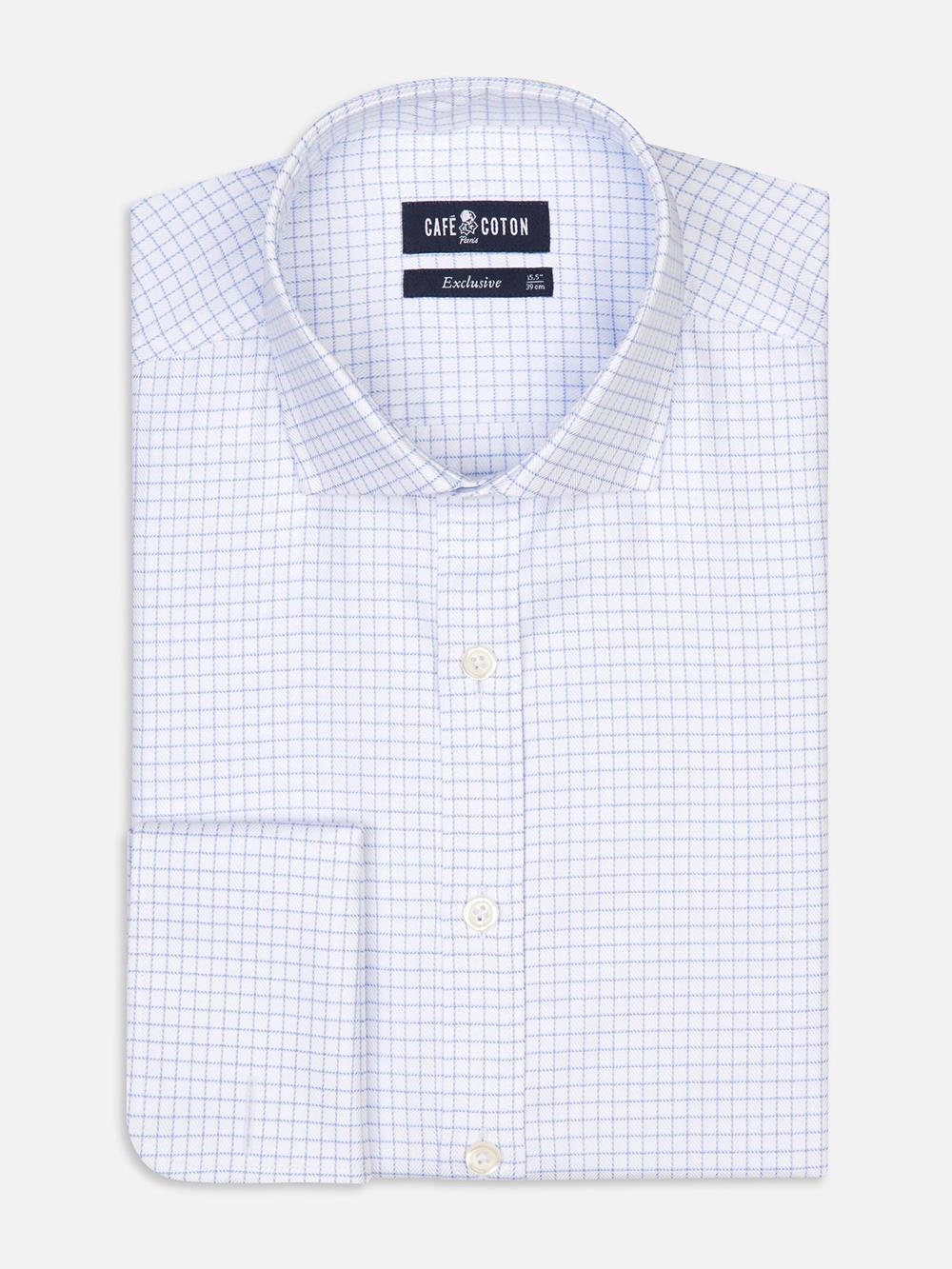 Oleg check shirt with double cuffs - Blue sky