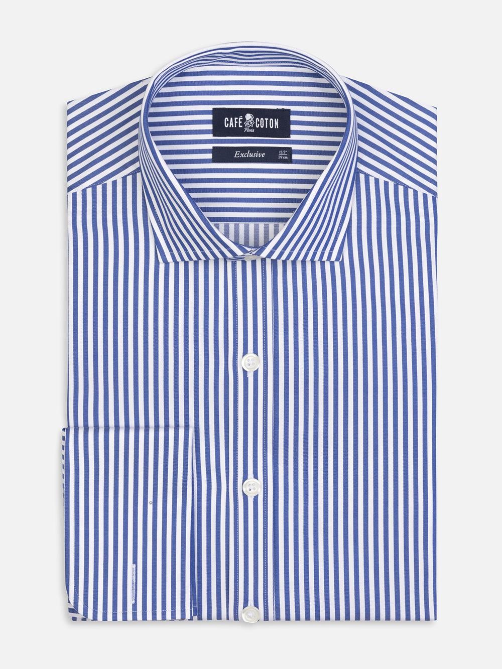 Chemise cintrée Barry à rayures marine - Poignet mousquetaire