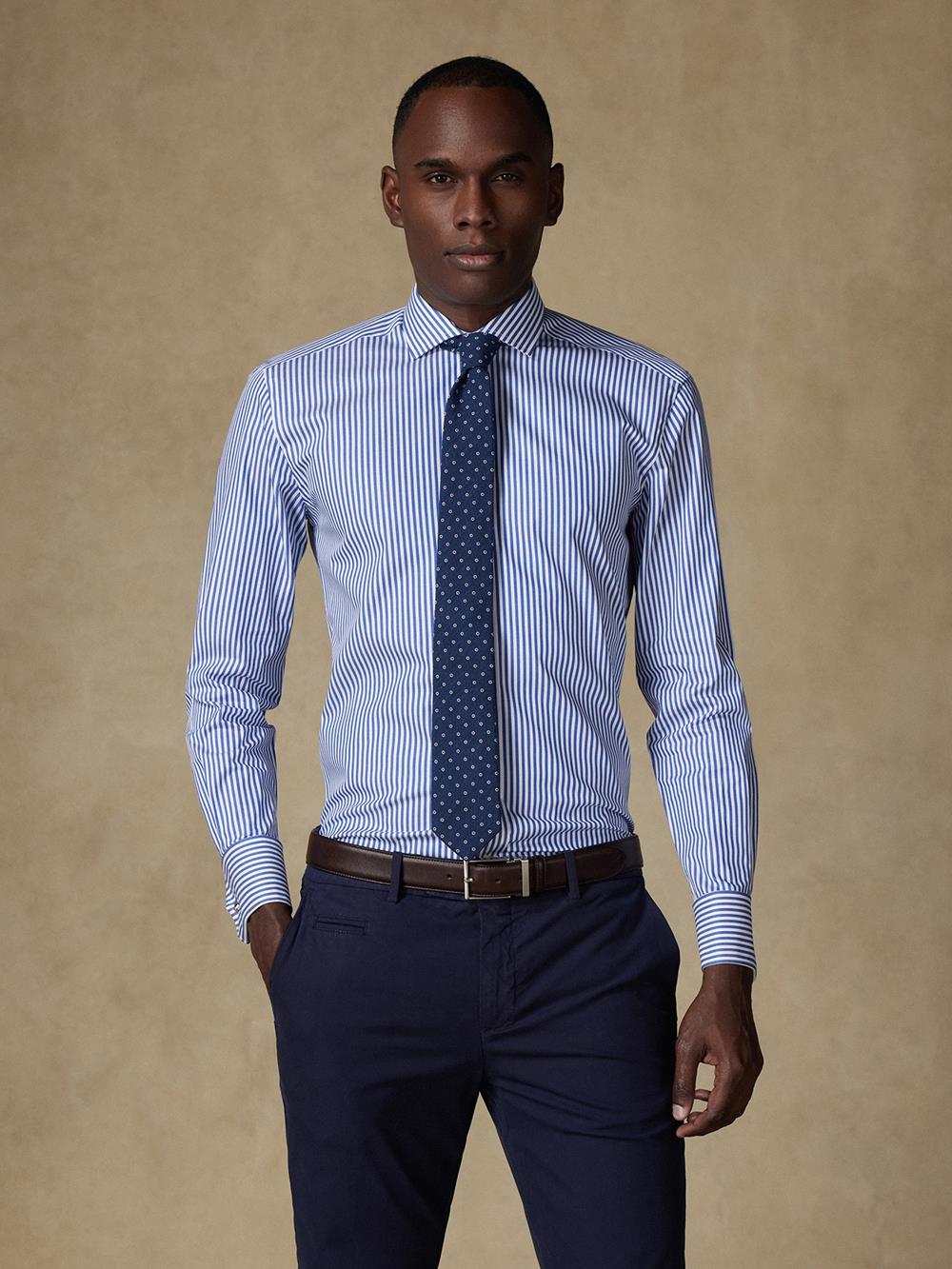 Barry stripe slim fit shirt with double cuffs - Navy