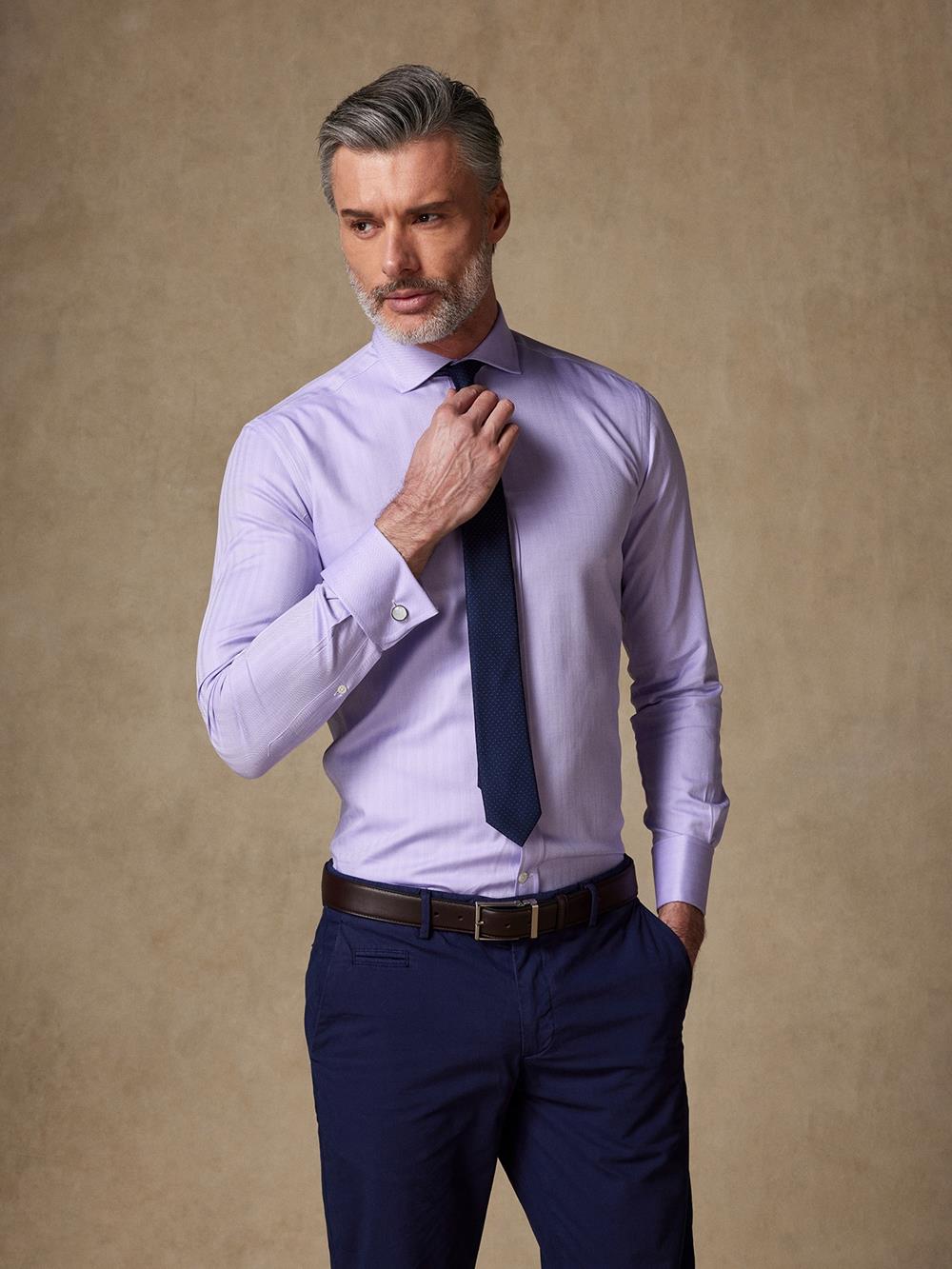 Camisa slim fit violeta de espiga  - Doble puno