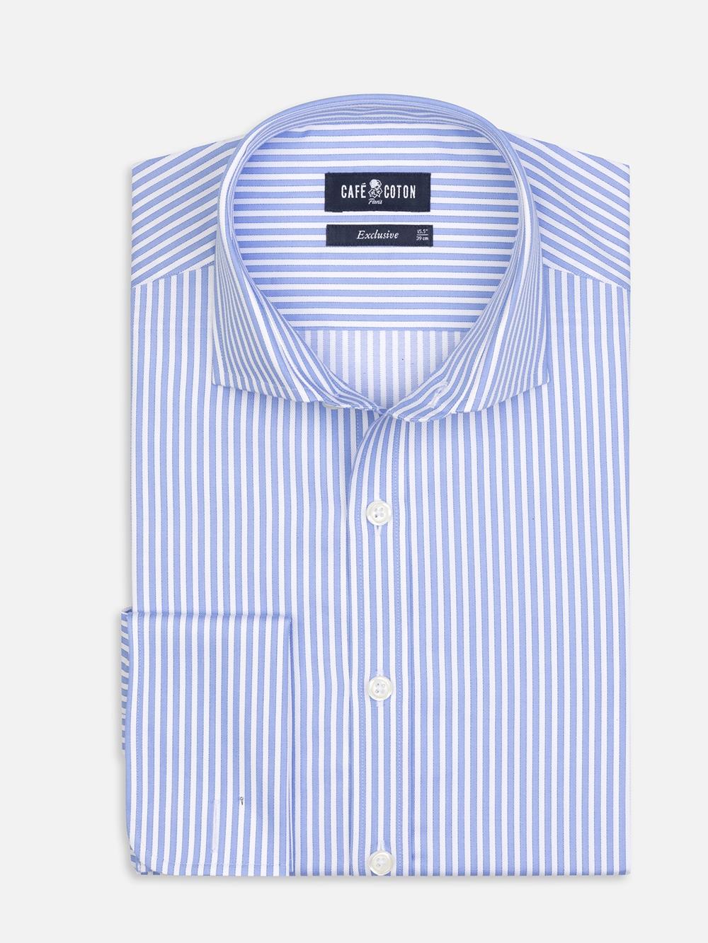 Colin stripe slim fit shirt with double cuffs - Blue sky