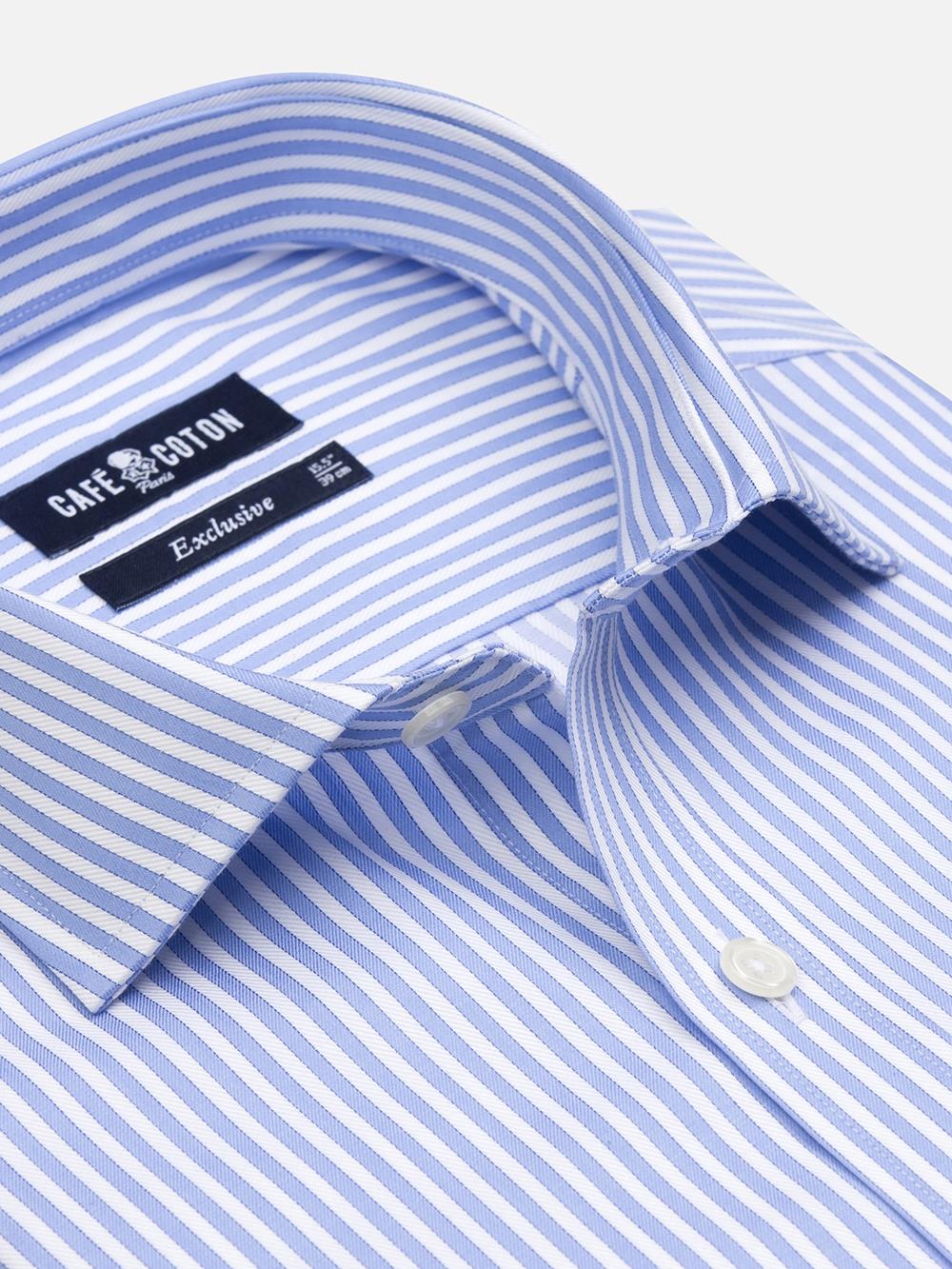 Camisa slim fit Colin de rayas azul claro - Doble puno