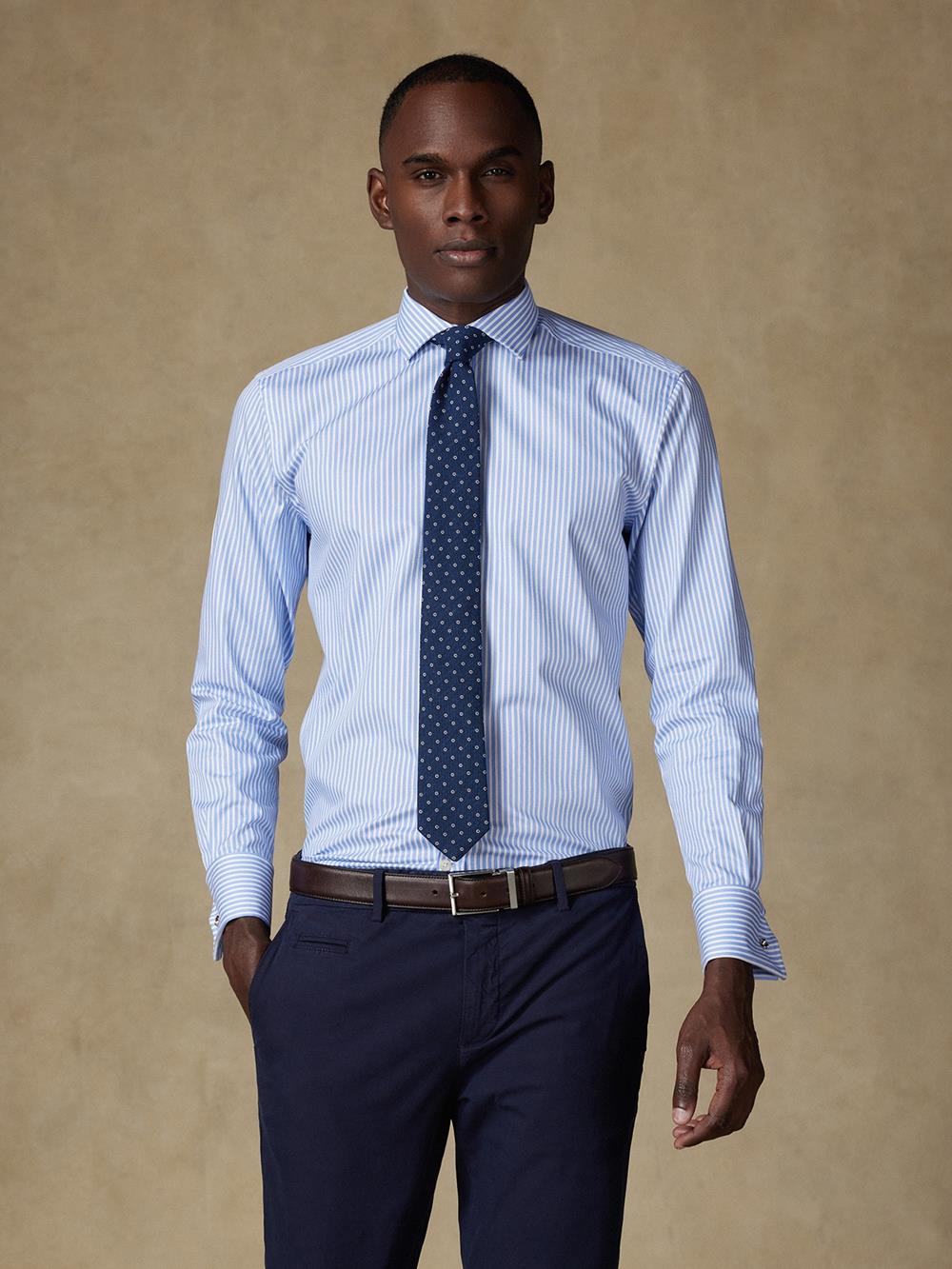 Colin stripe slim fit shirt with double cuffs - Blue sky