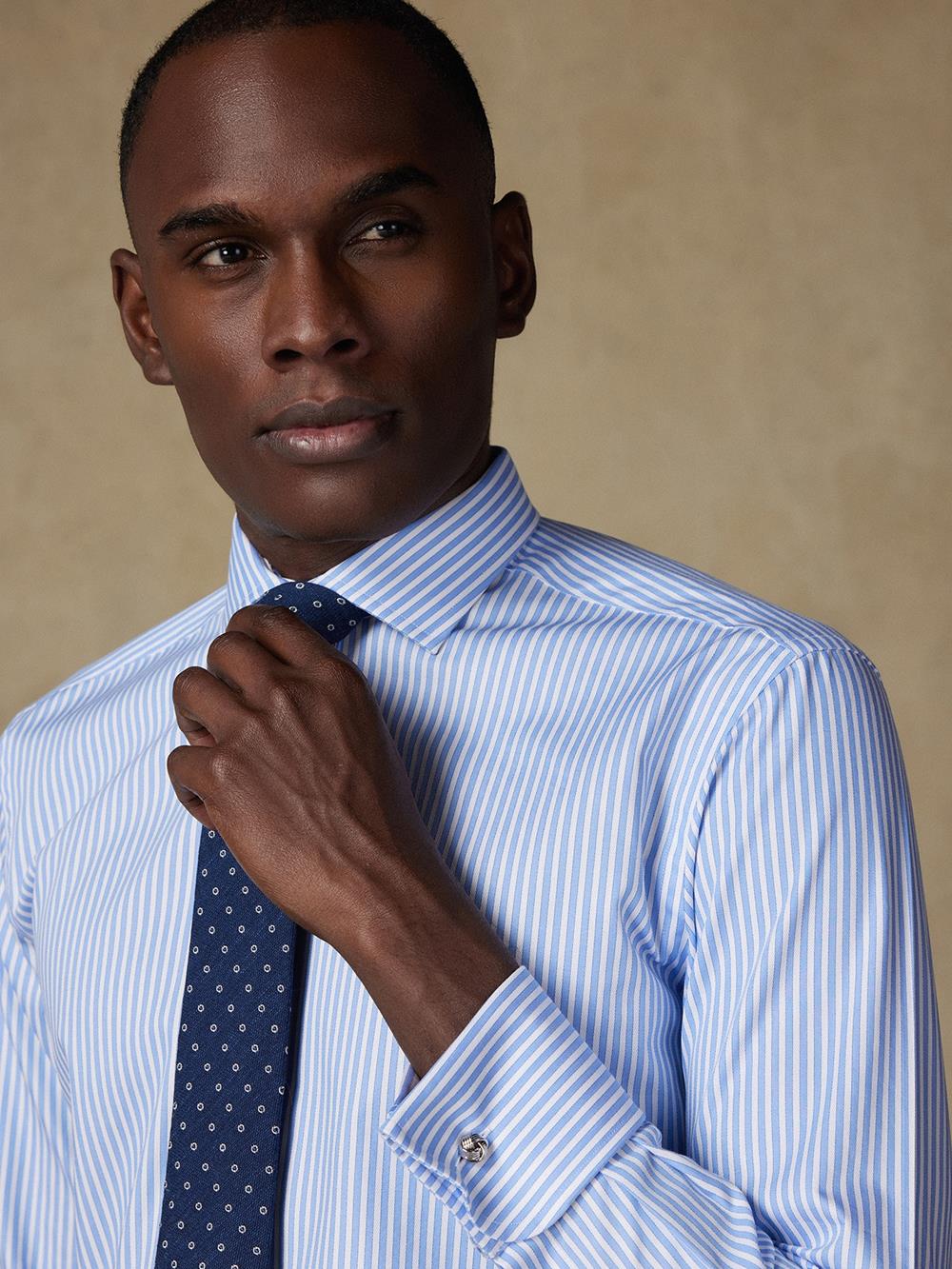 Colin stripe slim fit shirt with double cuffs - Blue sky