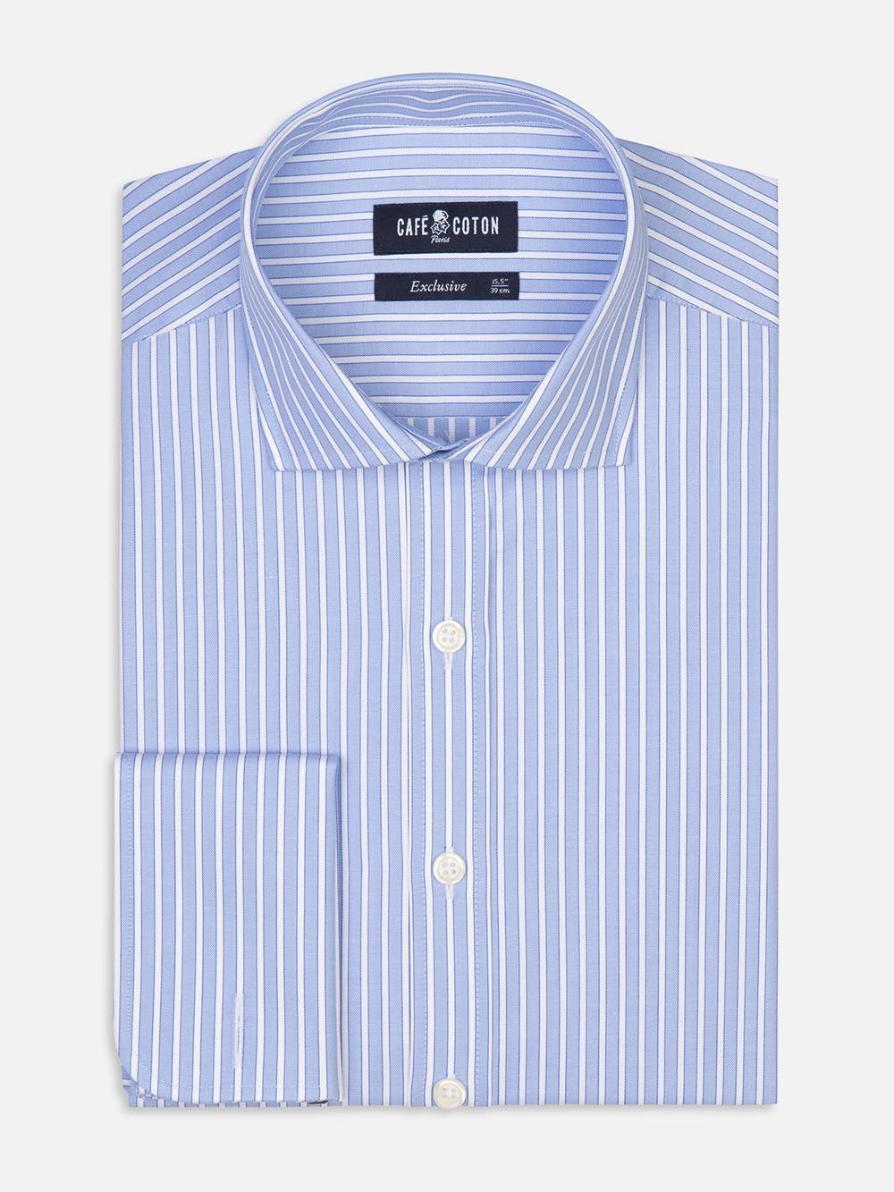 Colin sky blue striped slim fit shirt - Musketeer cuffs