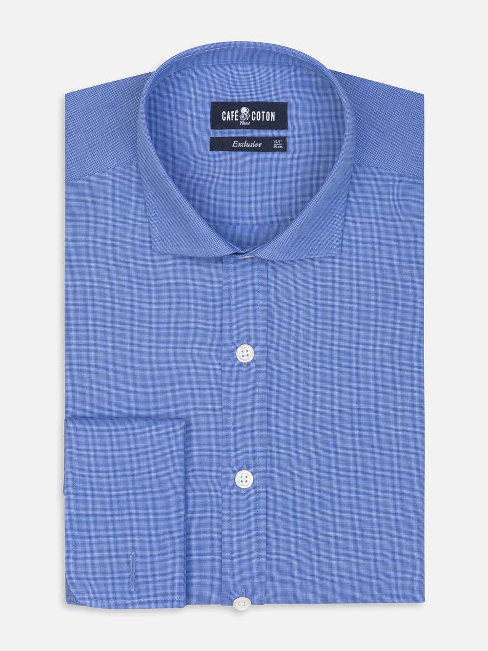 Daria-Tailliertes Hemd aus blauem Popelin - Doppelmanschetten