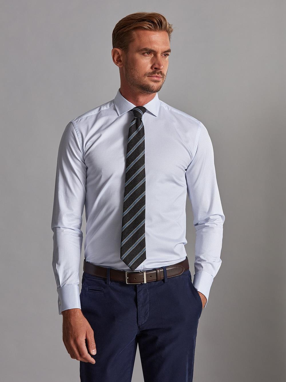 Gill sky blue checked slim fit shirt  - Musketeer cuffs