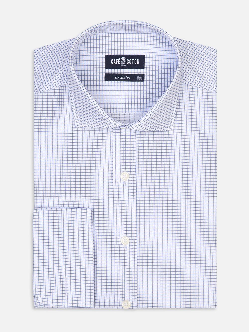 Gill blue checked slim fit shirt - Musketeer cuffs
