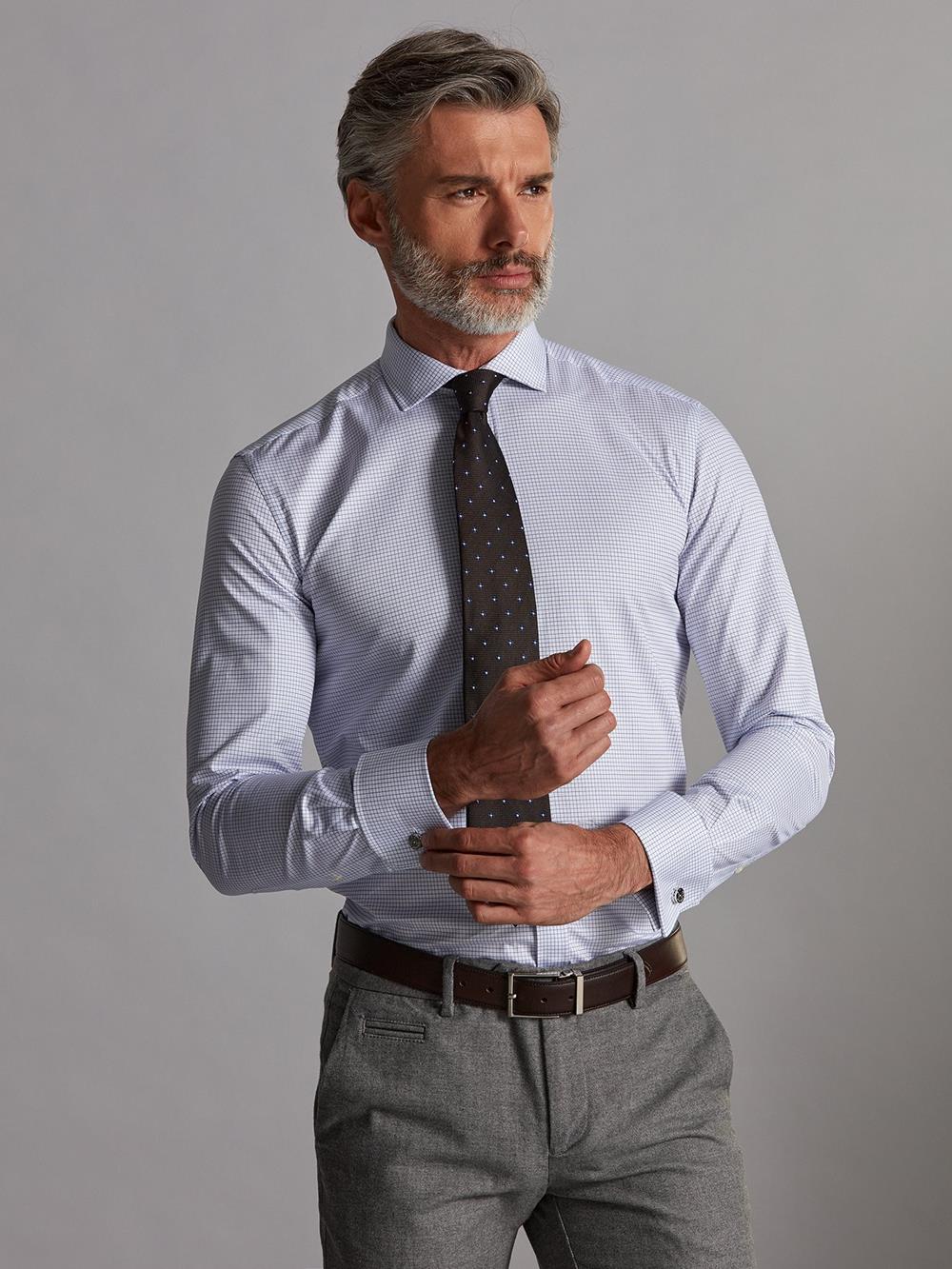 Gill blue checked slim fit shirt - Musketeer cuffs