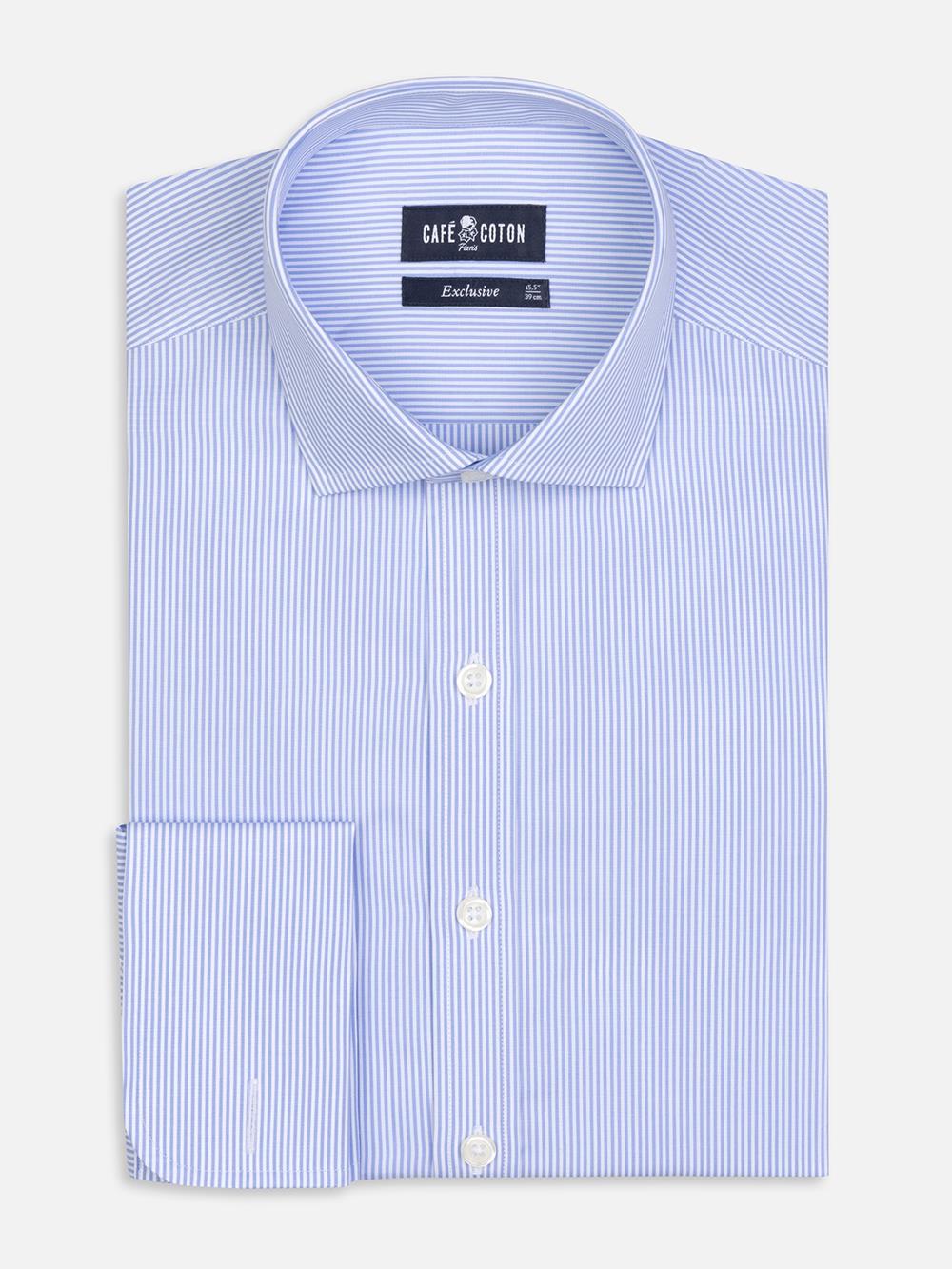Menthon-Tailliertes Hemd mit himmelblauen Streifen - Doppelmanschetten