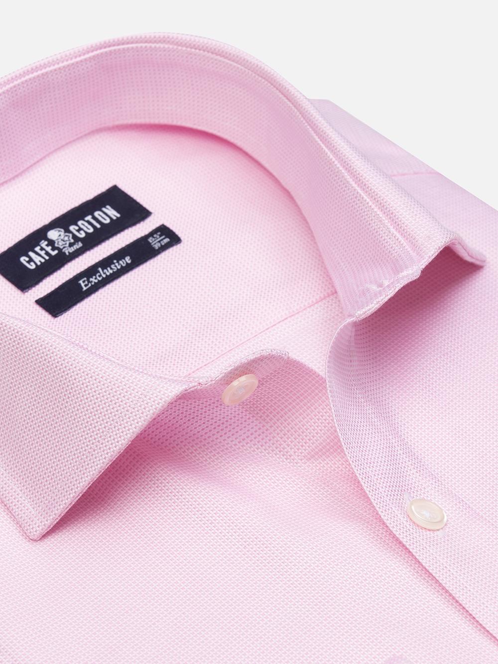 Tailliertes Hemd aus rosa Zopfmuster - Doppelmanschetten