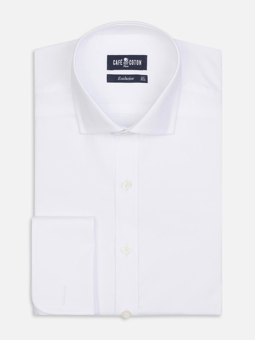 OxfordTailliertes Hemd weiß - Doppelmanschetten