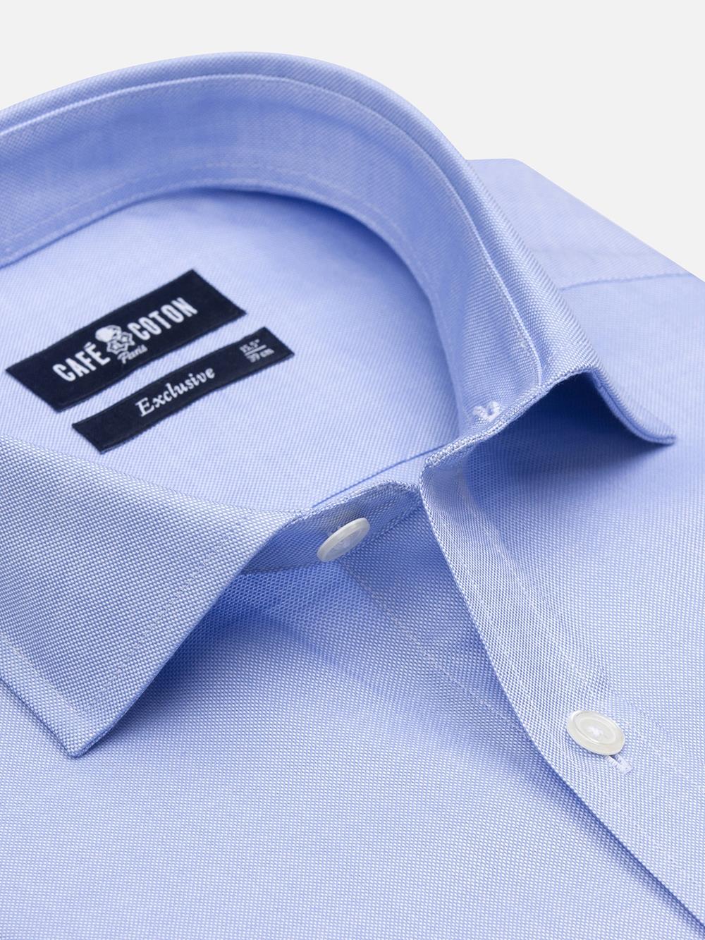 OxfordTailliertes Hemd himmelblau - Doppelmanschetten