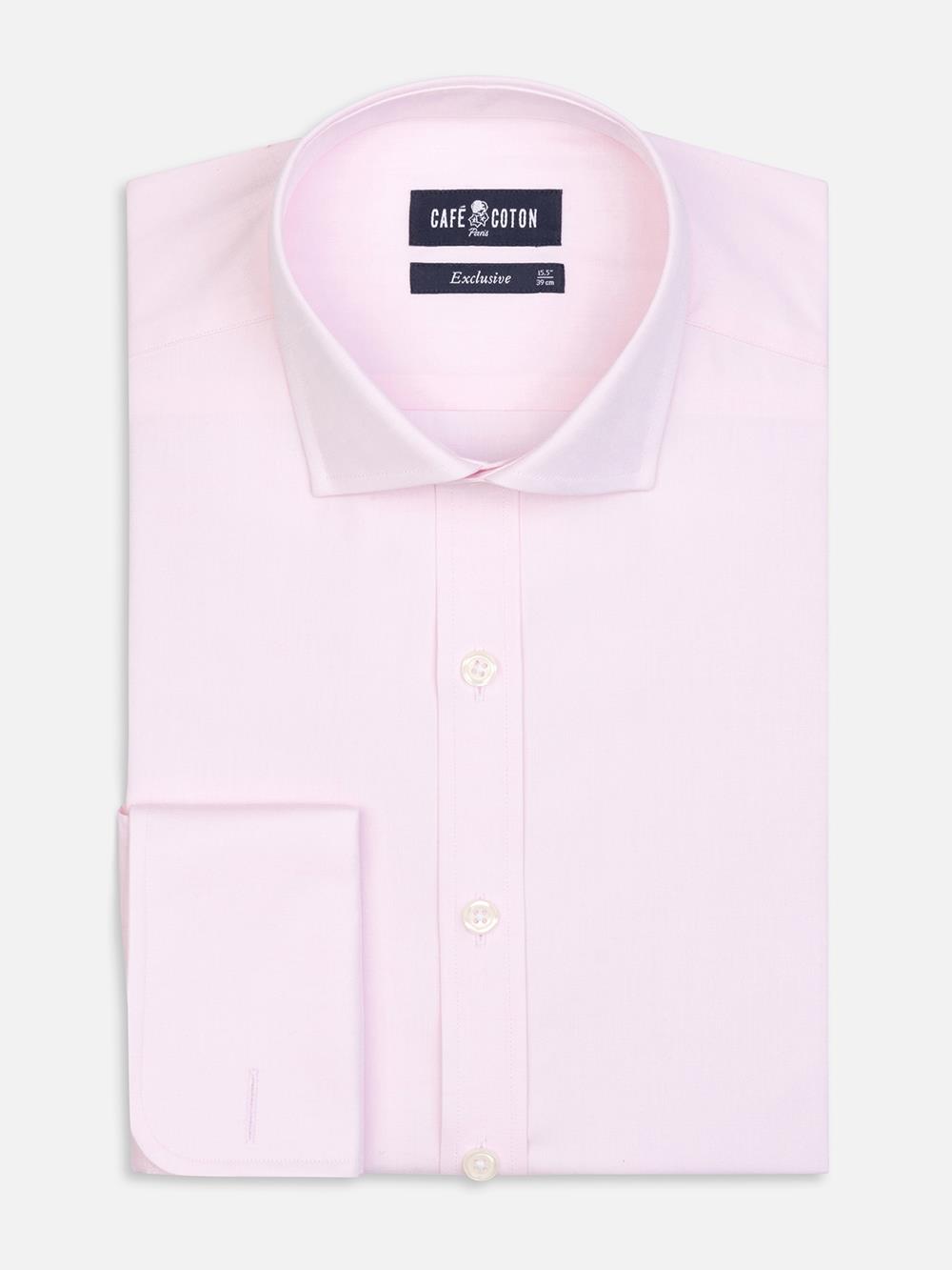 Tailliertes Hemd aus Pin Point rosa - Doppelmanschetten