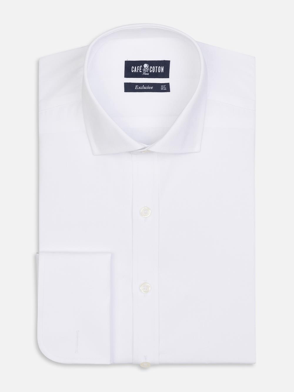 Camisa entallada de popelina blanca - Doble puño