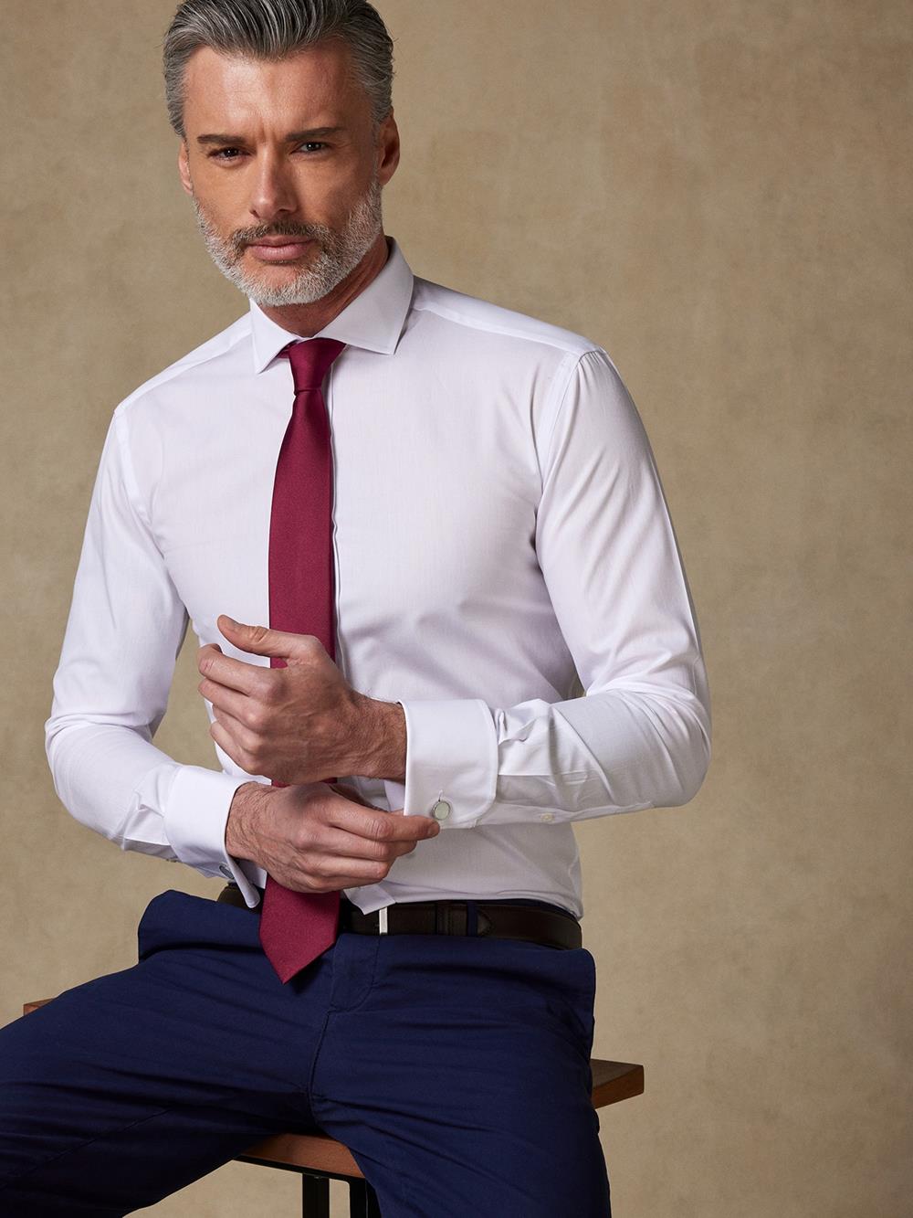 Camicia slim fit in popeline bianco - Doppi polsini