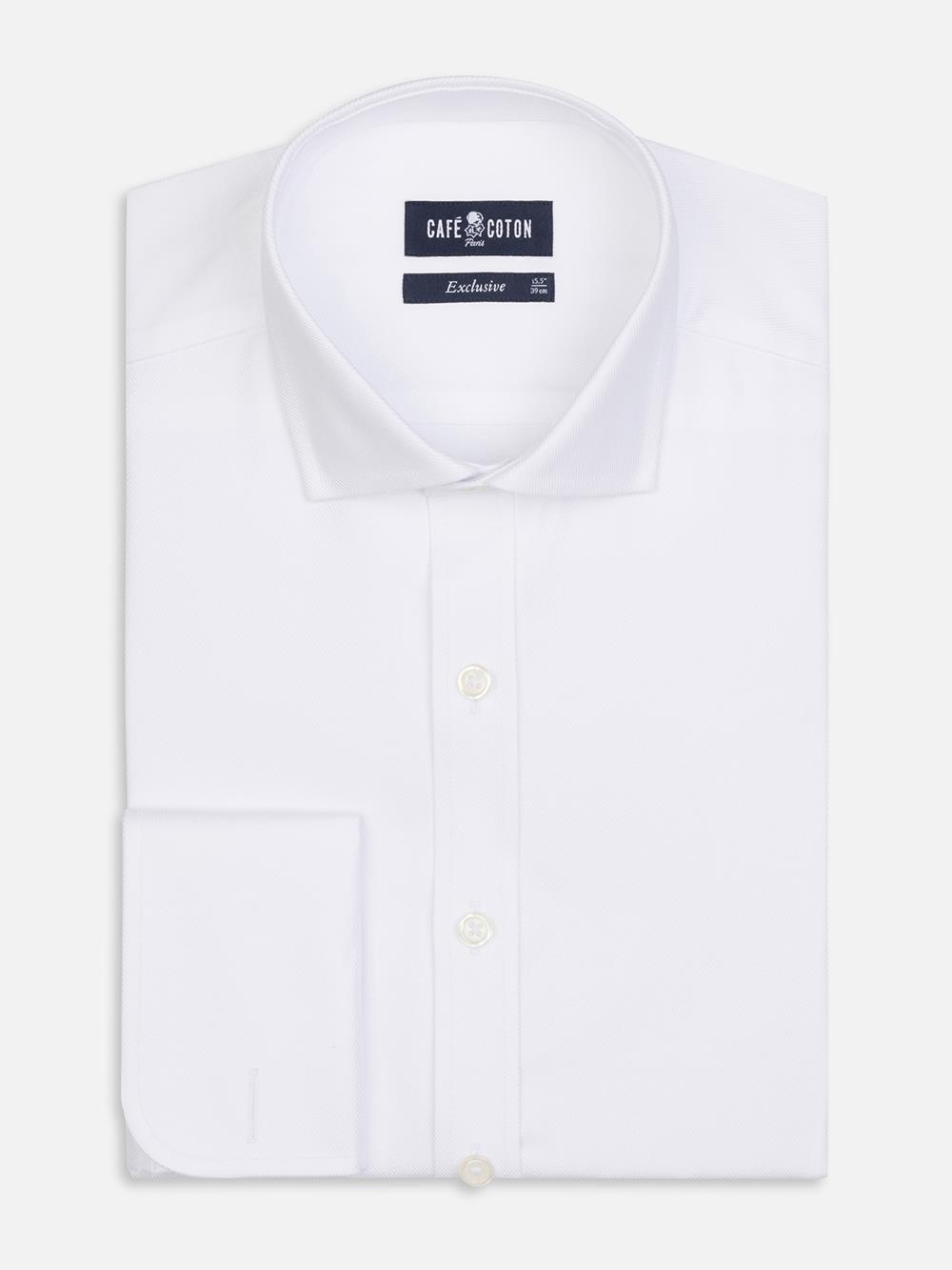 Camicia slim in twill bianco- Polsini doppi