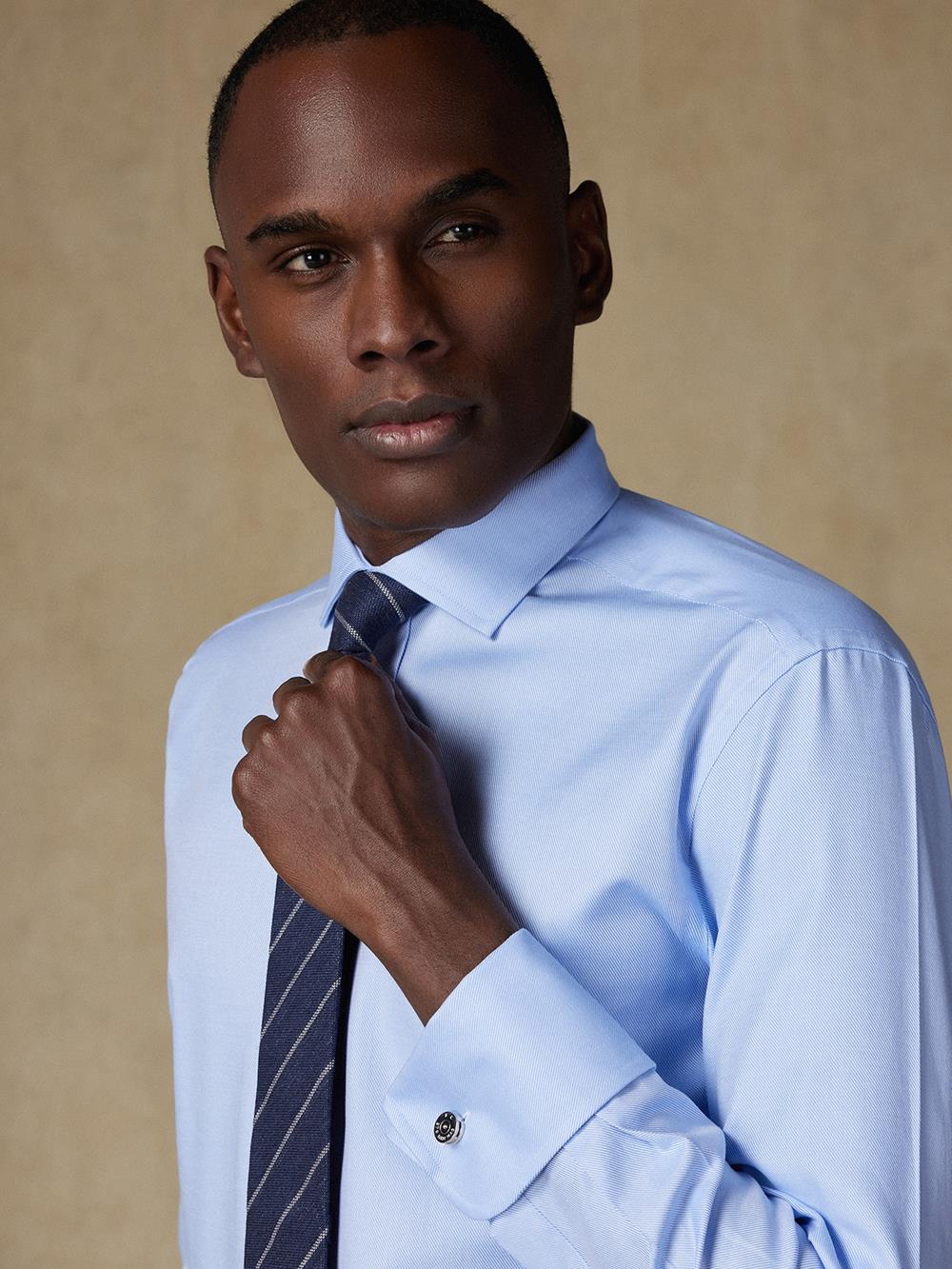 Twill slim fit shirt double cuff - Blue sky