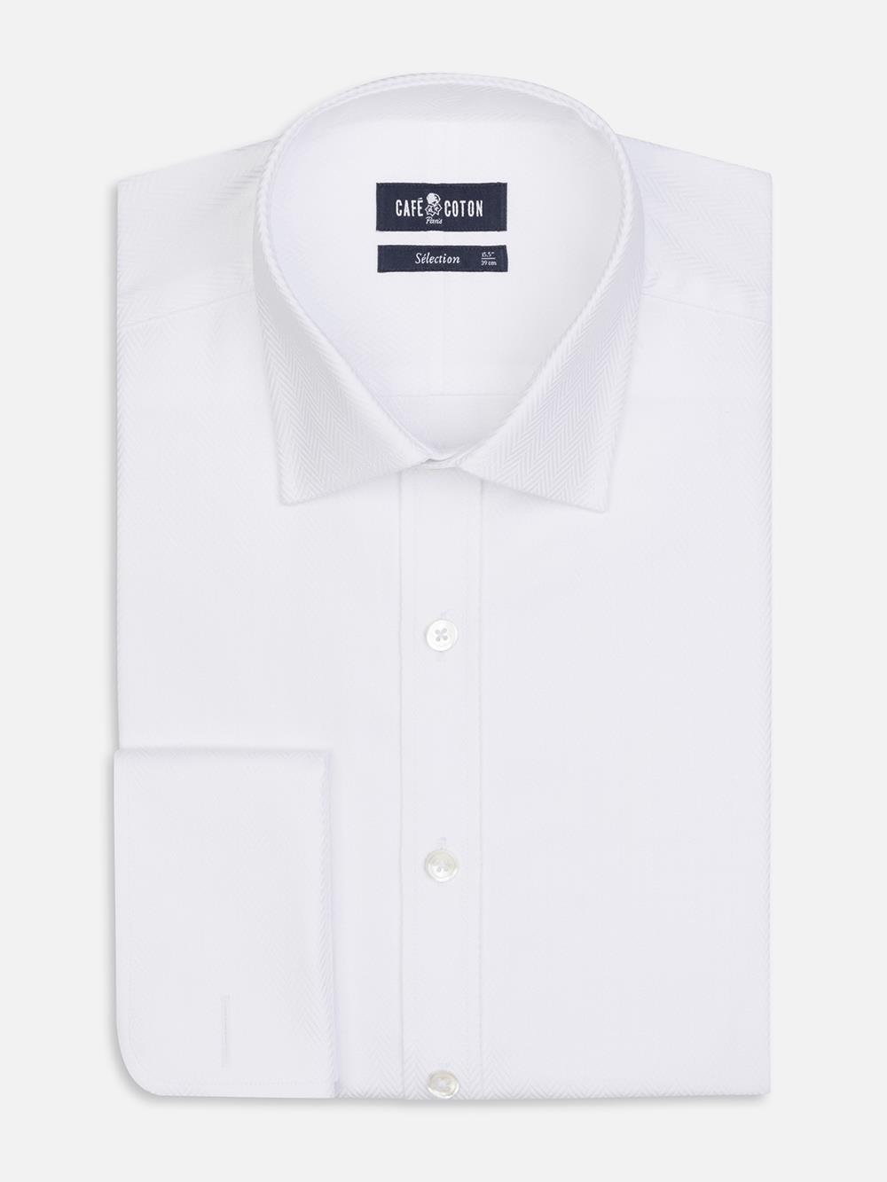 Royal herringbone white slim shirt - Double Cufflink