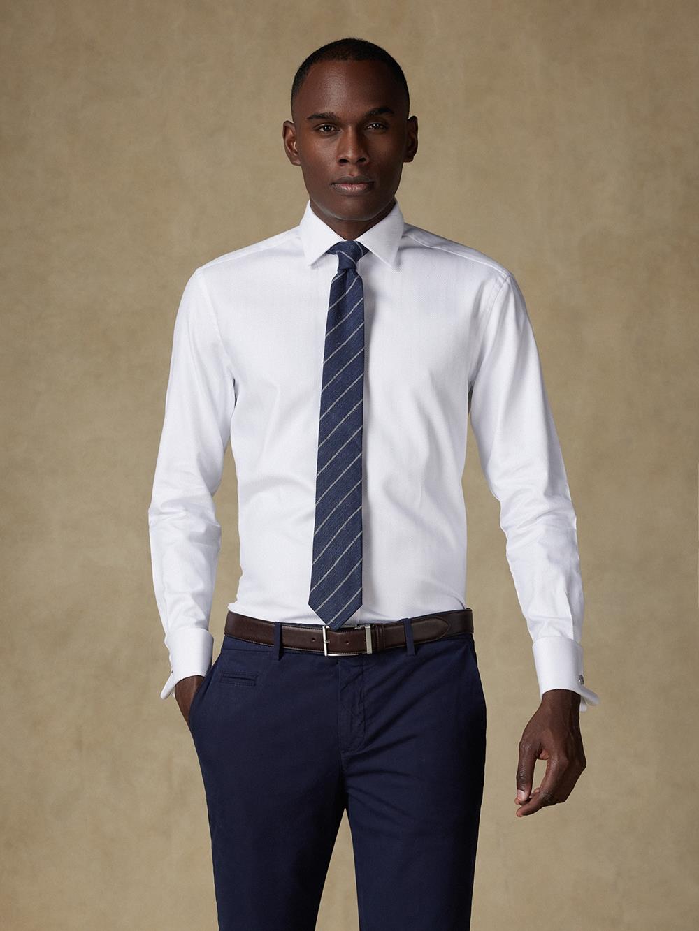 Camisa slim blanca espiga real - Doble Punos