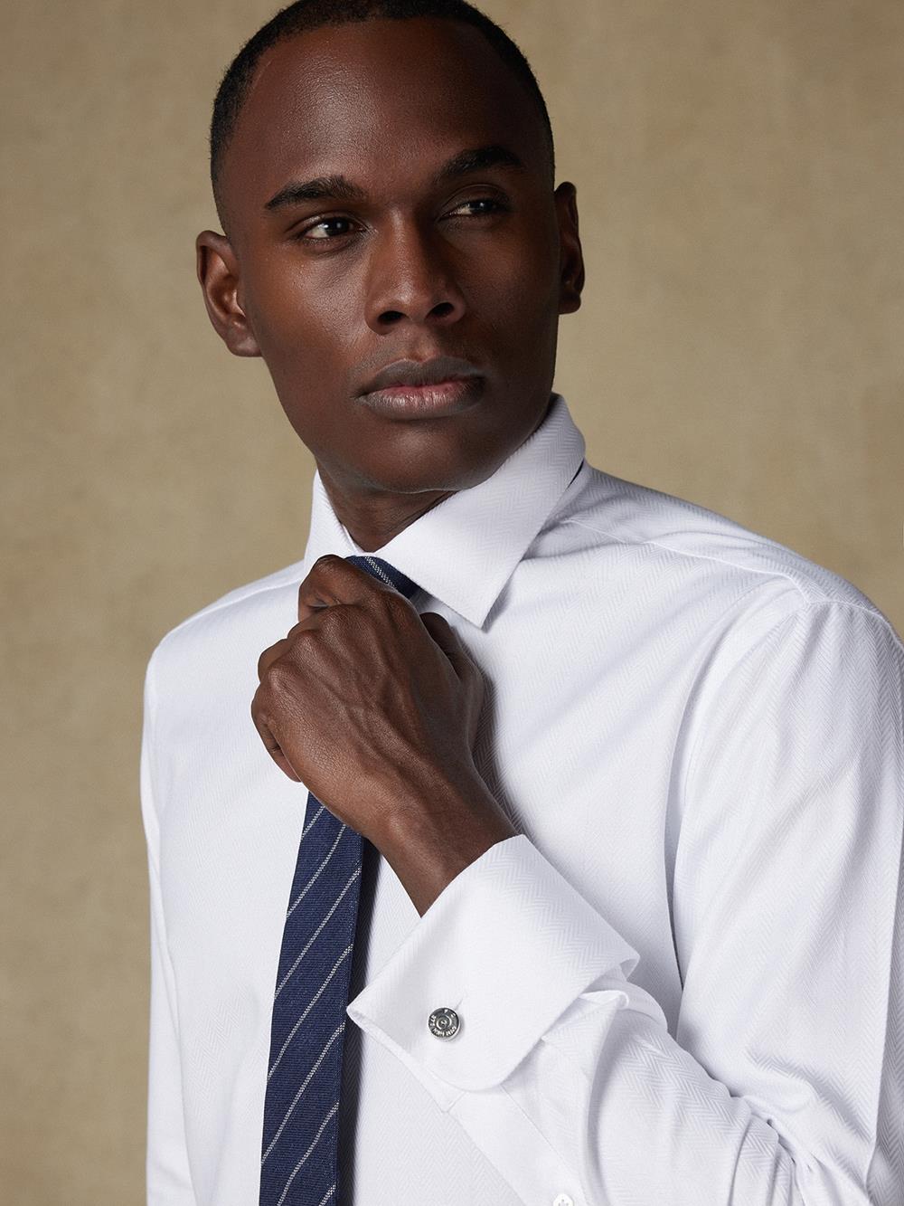 Royal herringbone white slim shirt - Double Cufflink