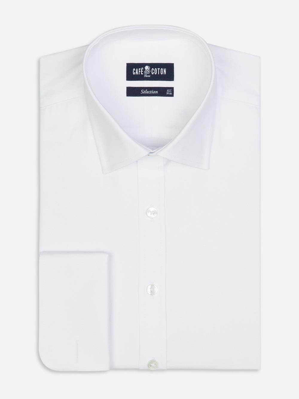 Camisa entallada en pino de punto real blanco - Puños dobles