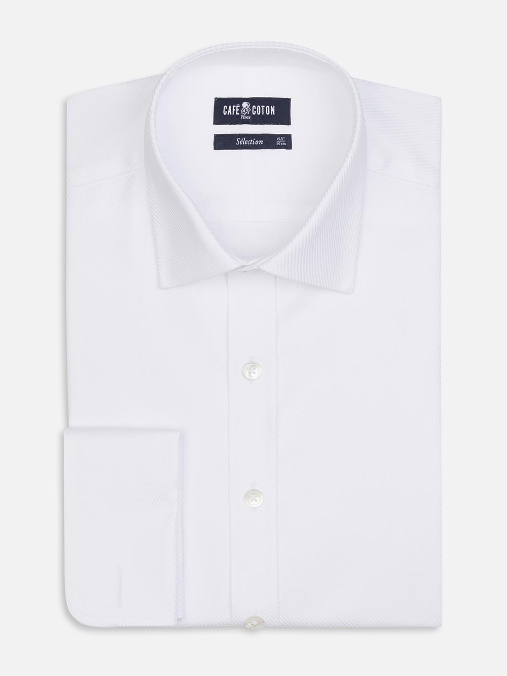 Camisa slim blanca de sarga real - Doble Punos