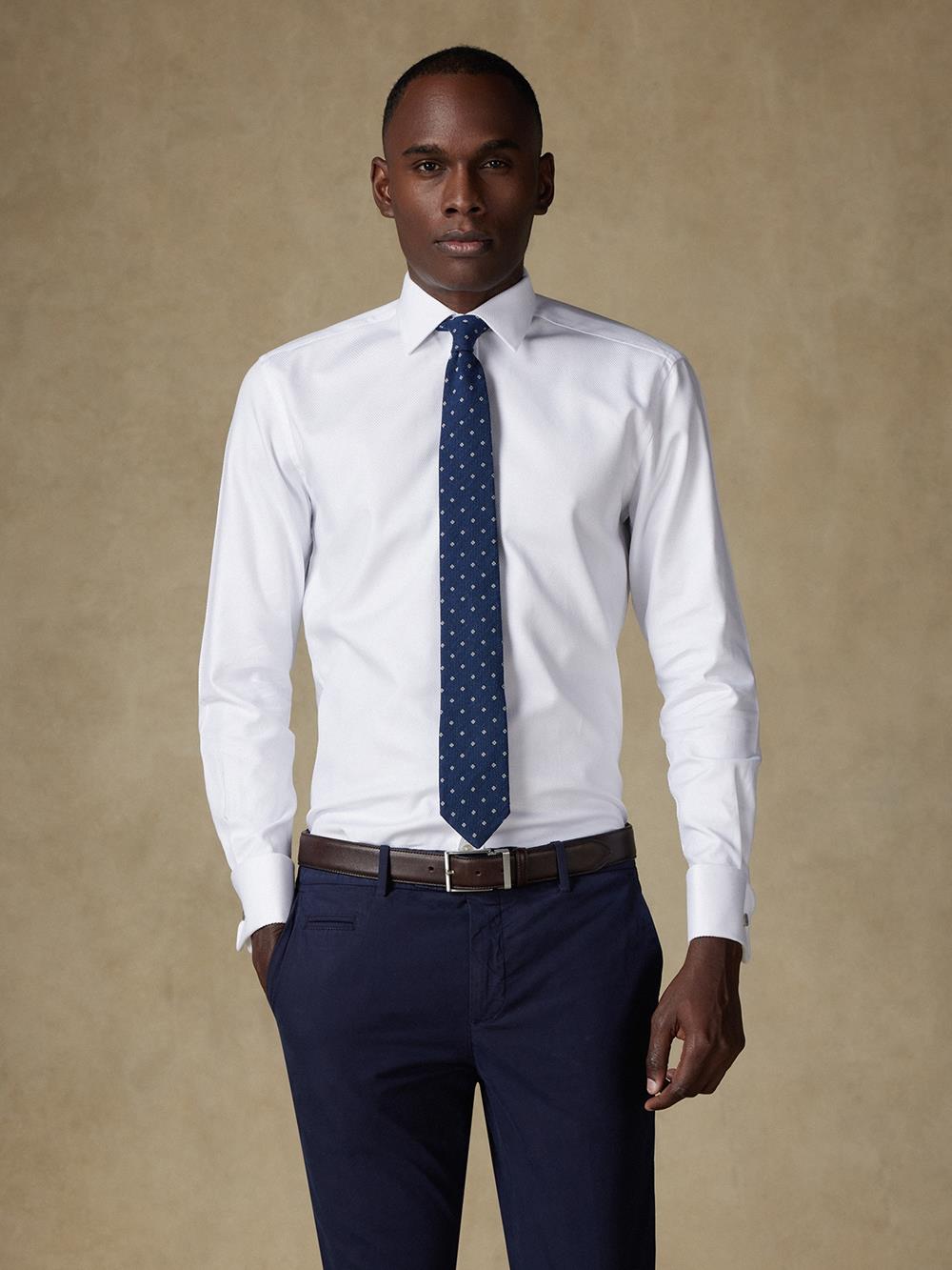 Royal twill white slim shirt - Double Cufflink