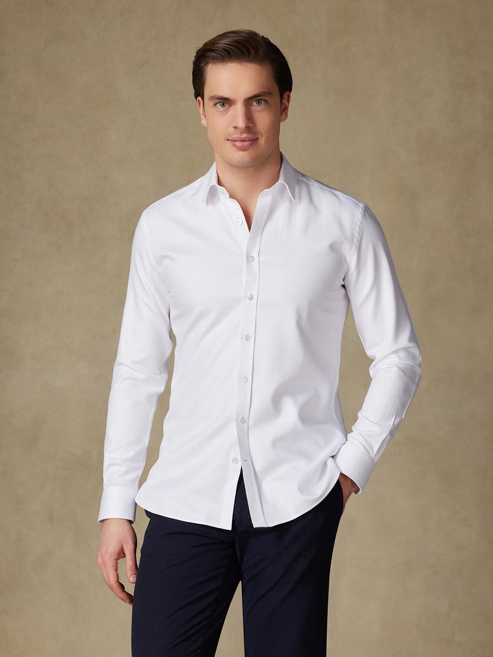 Royal herringbone slim fit shirt - White