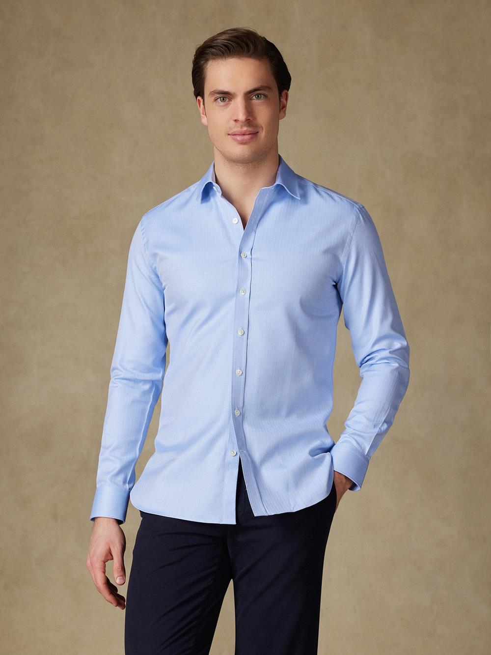 Mick shirt in royal sky herringbone 