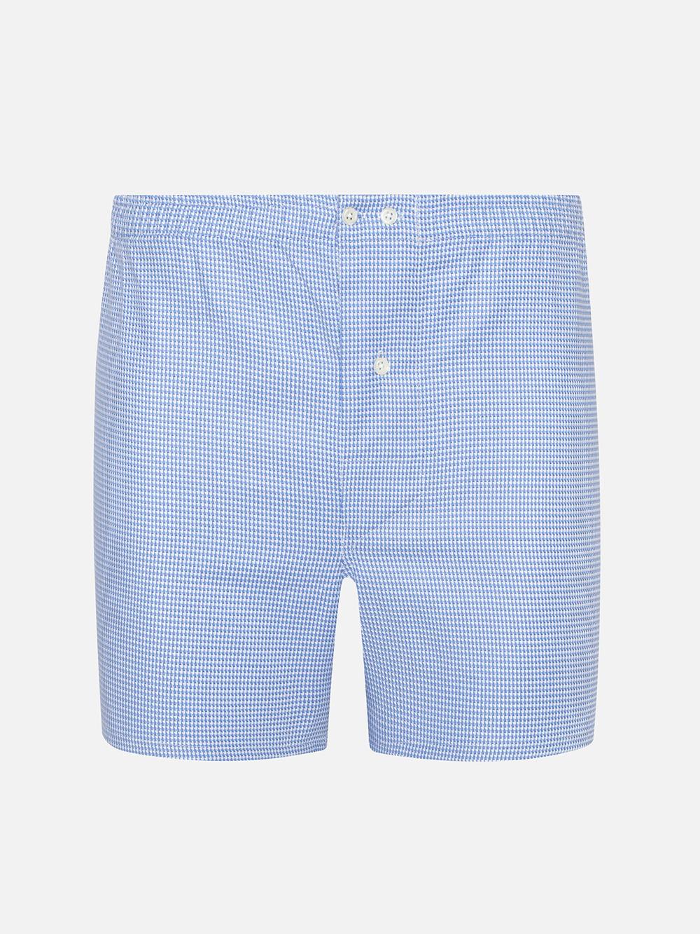 Blue sky and white printed houndstooth twill boxer short