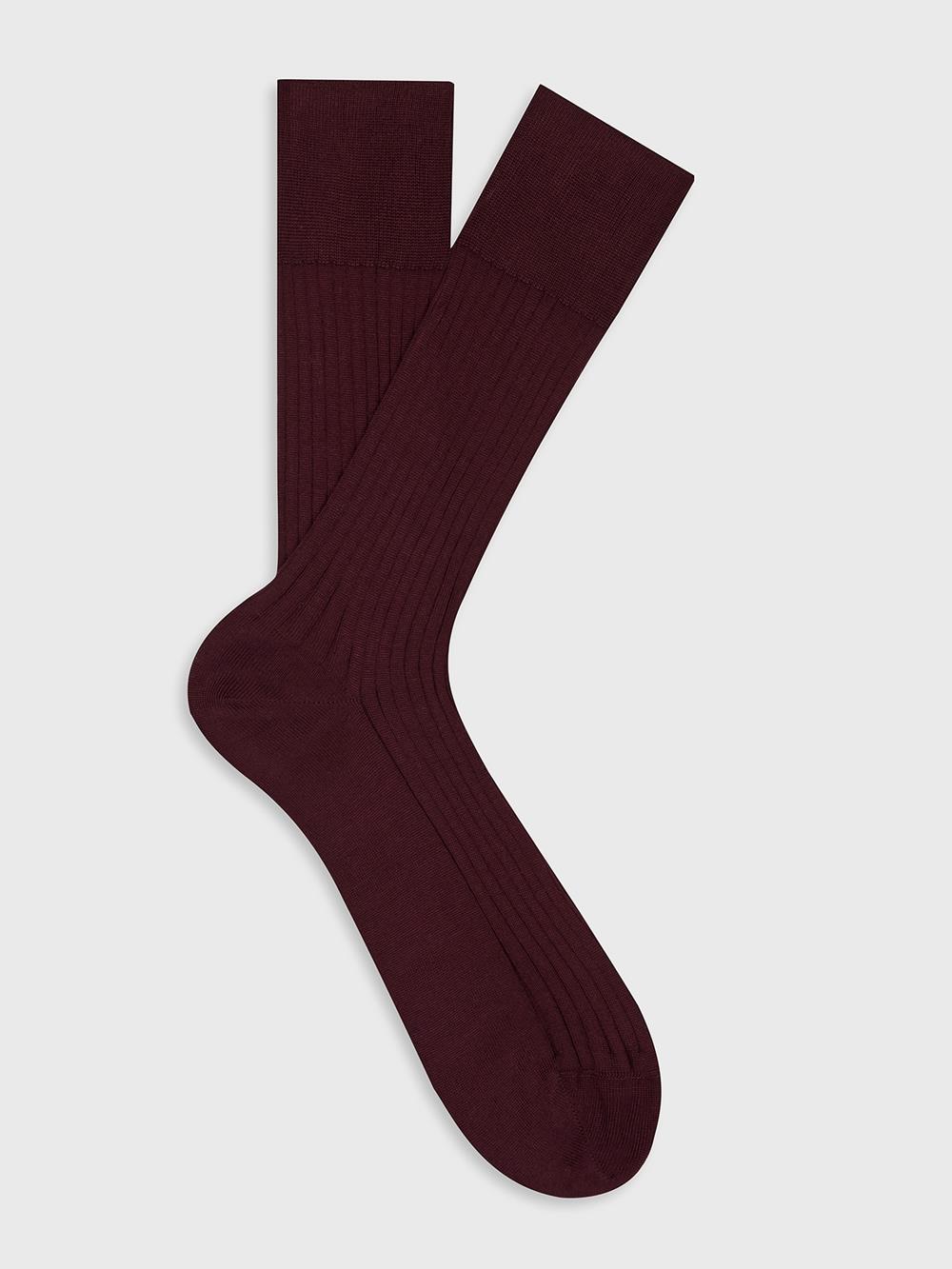 Bret socks in burgundy tartan yarn