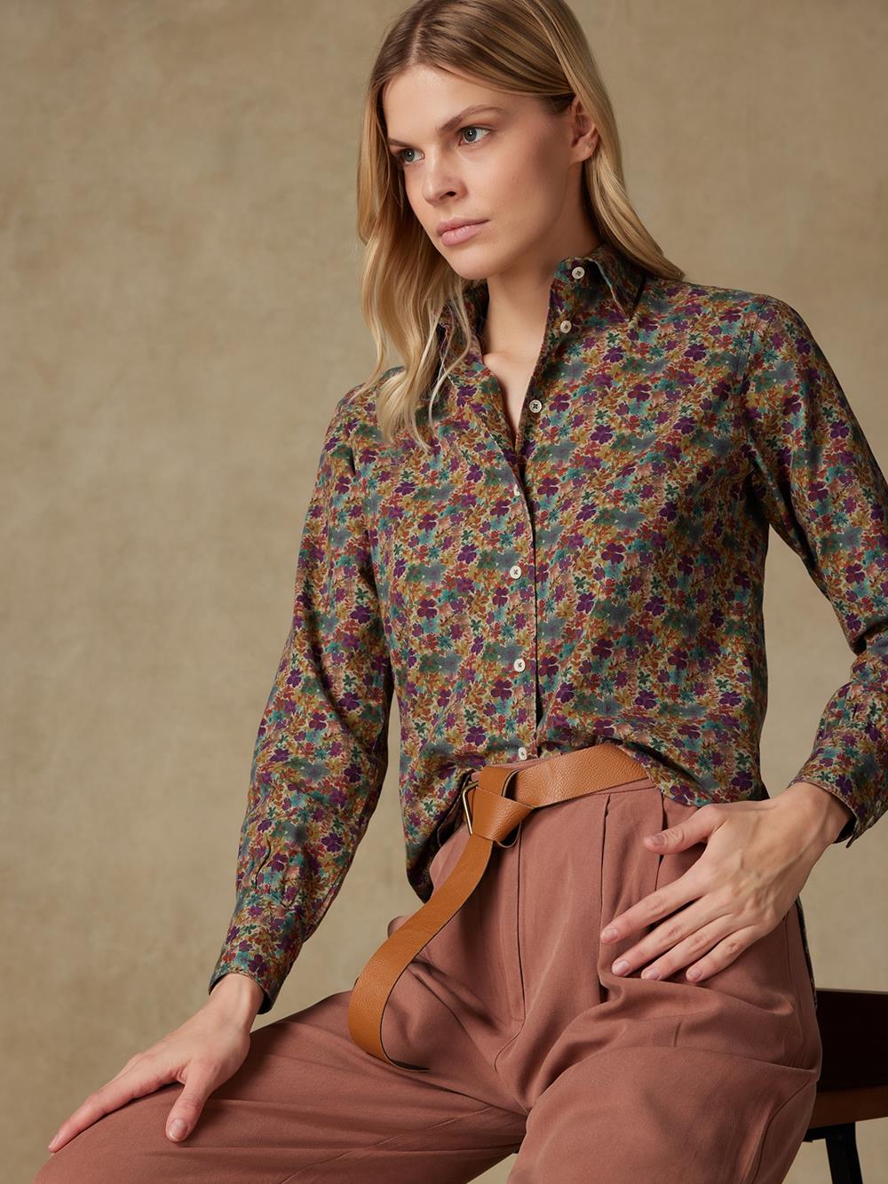 Albane in floral linen shirt