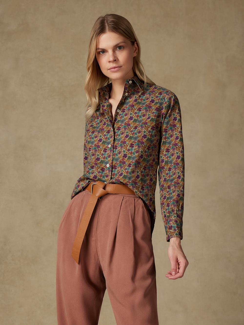 Albane in floral linen shirt