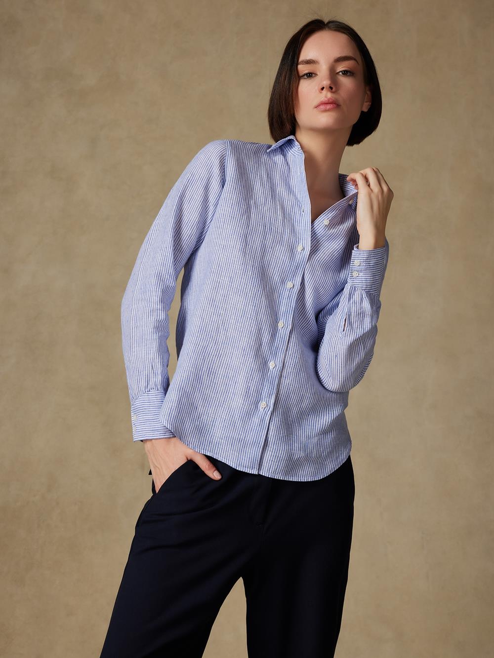 Albane blue stripes linen shirt 