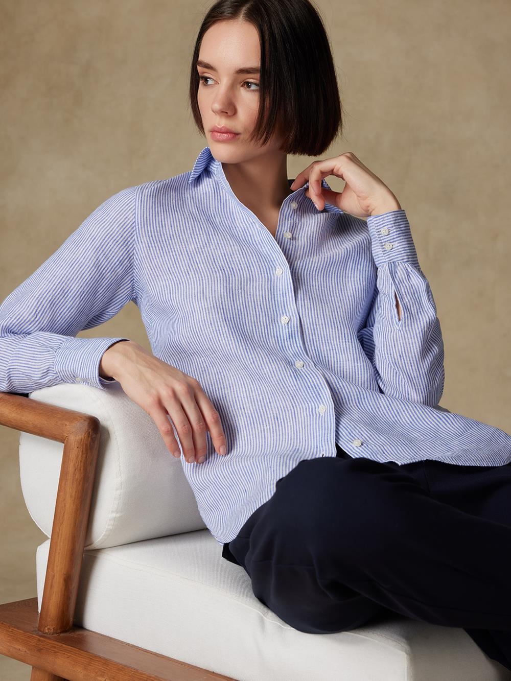 Albane camicia in lino a righe blu 