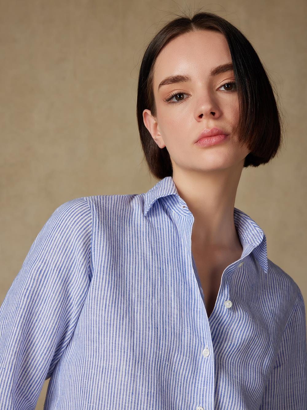 Albane camicia in lino a righe blu 