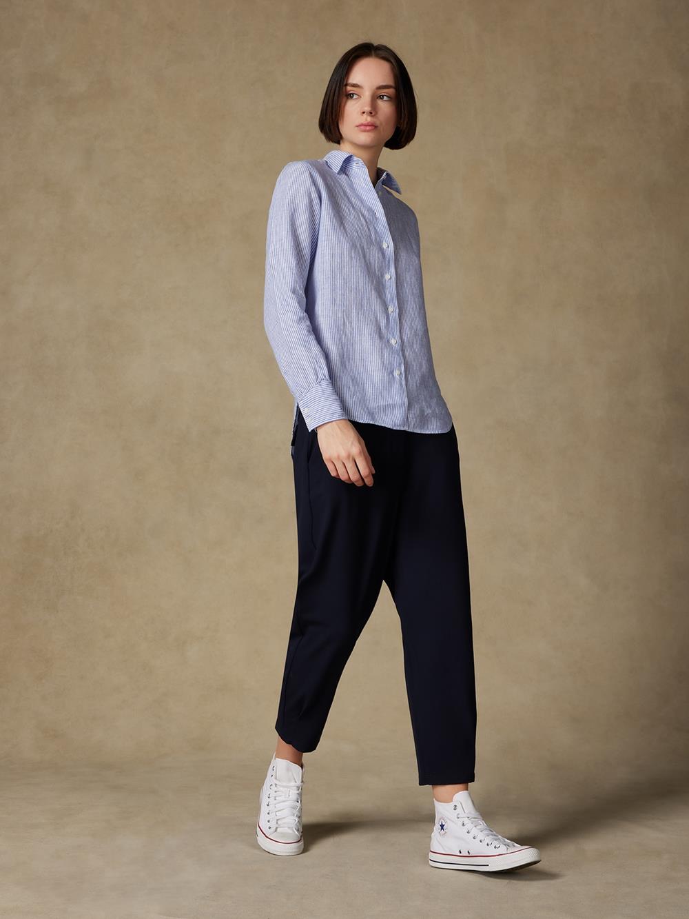 Albane blue stripes linen shirt 