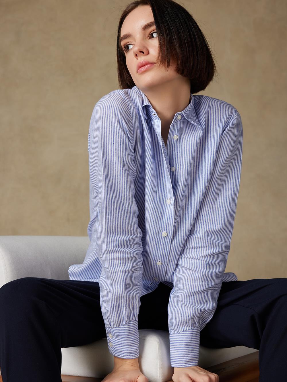 Albane blue stripes linen shirt 